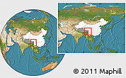 Satellite Location Map of Zogang, highlighted country, highlighted parent region, within the entire country