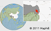 Savanna Style Location Map of Zogang, highlighted country, highlighted parent region, hill shading