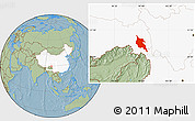 Savanna Style Location Map of Zogang, highlighted country, hill shading