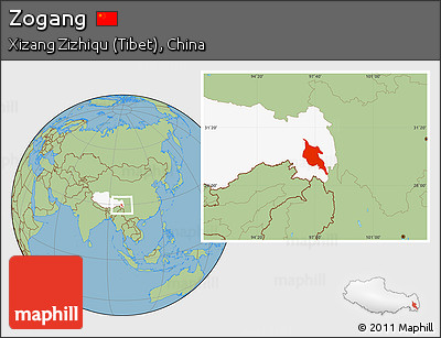 Savanna Style Location Map of Zogang, highlighted parent region