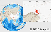 Shaded Relief Location Map of Zogang, highlighted country