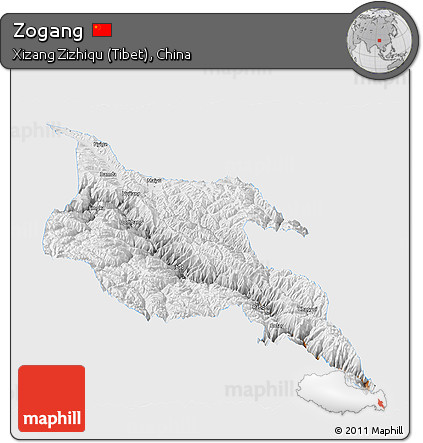 Physical Panoramic Map of Zogang, single color outside