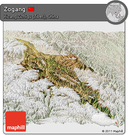 Satellite Panoramic Map of Zogang, lighten