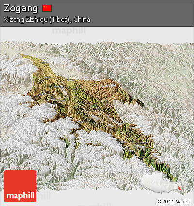 Satellite Panoramic Map of Zogang, lighten