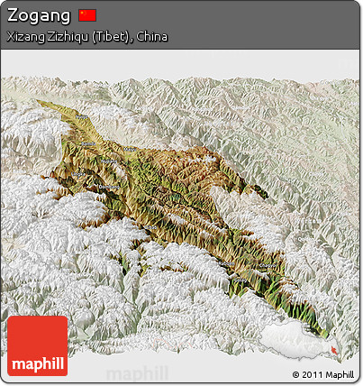 Satellite Panoramic Map of Zogang, lighten