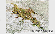 Satellite Panoramic Map of Zogang, lighten