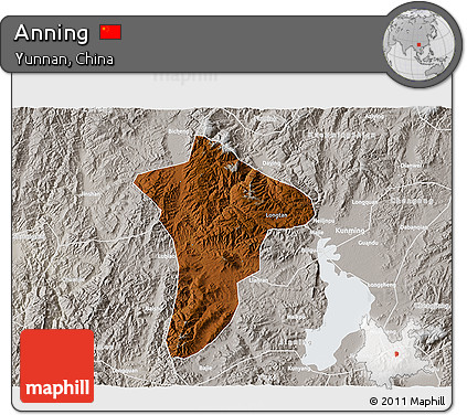 Physical 3D Map of Anning, lighten, semi-desaturated
