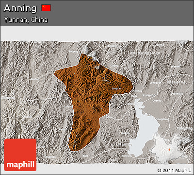 Physical 3D Map of Anning, lighten, semi-desaturated