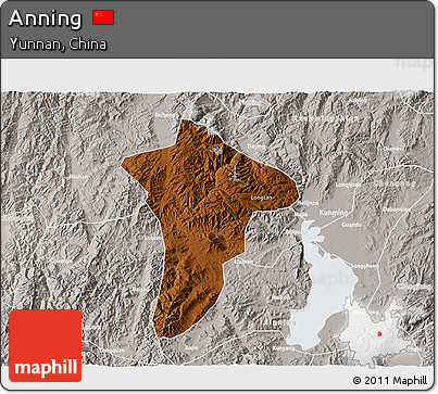 Physical 3D Map of Anning, lighten, semi-desaturated
