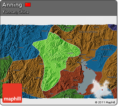 Political 3D Map of Anning, darken