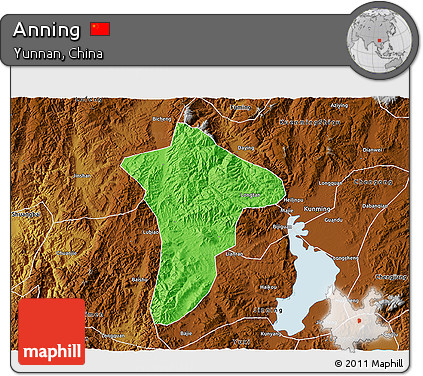 Political 3D Map of Anning, physical outside