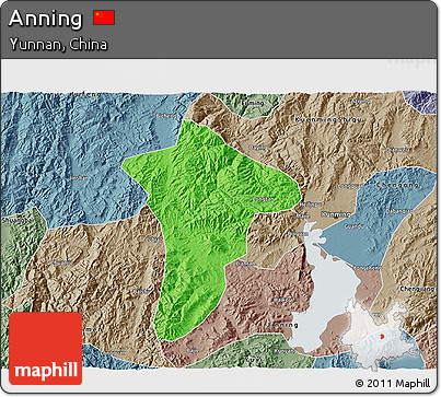 Political 3D Map of Anning, semi-desaturated