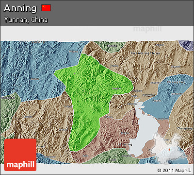 Political 3D Map of Anning, semi-desaturated