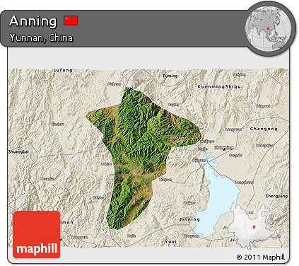Satellite 3D Map of Anning, shaded relief outside