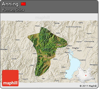 Satellite 3D Map of Anning, shaded relief outside