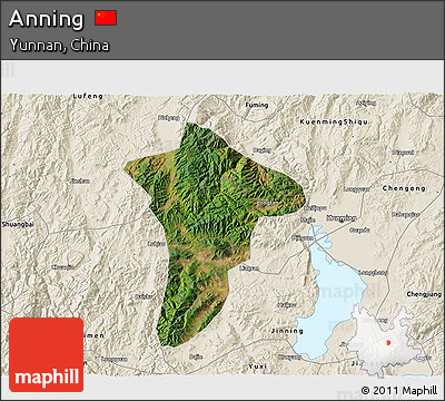 Satellite 3D Map of Anning, shaded relief outside