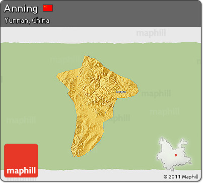 Savanna Style 3D Map of Anning, single color outside