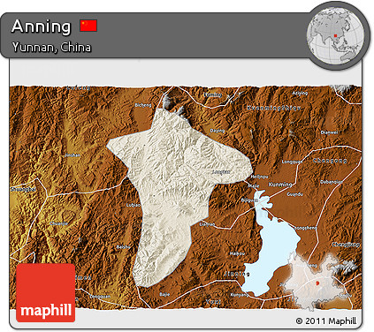 Shaded Relief 3D Map of Anning, physical outside