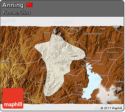 Shaded Relief 3D Map of Anning, physical outside