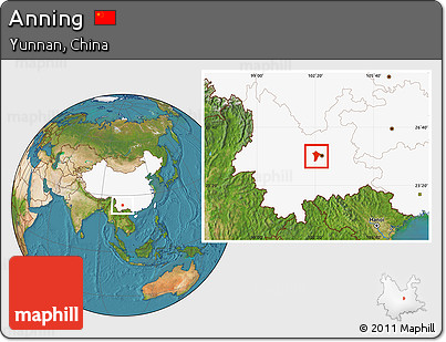 Satellite Location Map of Anning, highlighted country