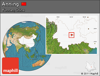 Satellite Location Map of Anning, highlighted country