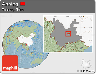 Savanna Style Location Map of Anning, highlighted country, highlighted parent region, hill shading