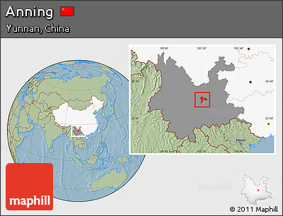 Savanna Style Location Map of Anning, highlighted country, highlighted parent region, hill shading