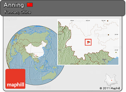Savanna Style Location Map of Anning, highlighted country, hill shading