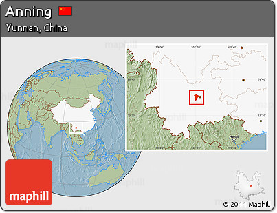 Savanna Style Location Map of Anning, highlighted country, hill shading