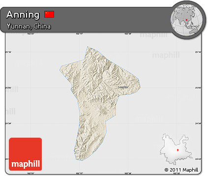 Shaded Relief Map of Anning, single color outside