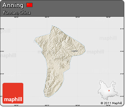 Shaded Relief Map of Anning, single color outside