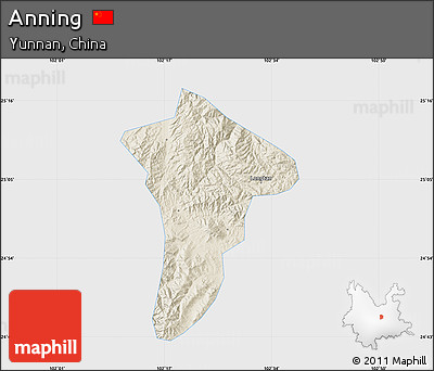 Shaded Relief Map of Anning, single color outside