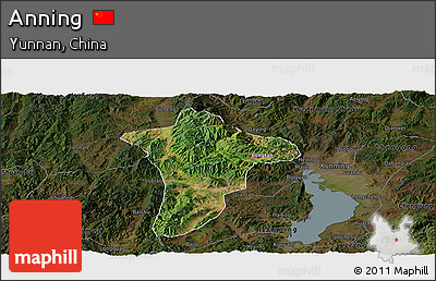 Satellite Panoramic Map of Anning, darken