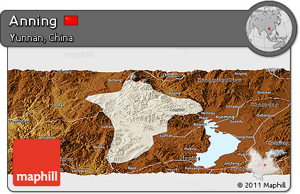 Shaded Relief Panoramic Map of Anning, physical outside