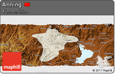 Shaded Relief Panoramic Map of Anning, physical outside
