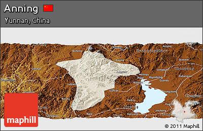 Shaded Relief Panoramic Map of Anning, physical outside