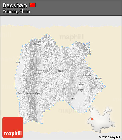 Classic Style 3D Map of Baoshan, single color outside