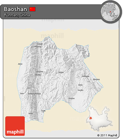 Classic Style 3D Map of Baoshan, single color outside