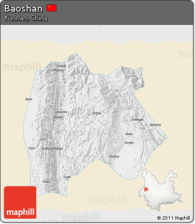 Classic Style 3D Map of Baoshan, single color outside