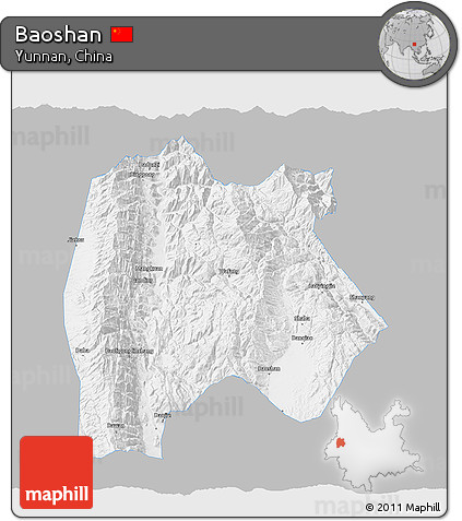 Gray 3D Map of Baoshan, single color outside