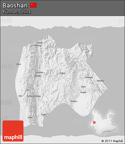 Gray 3D Map of Baoshan, single color outside