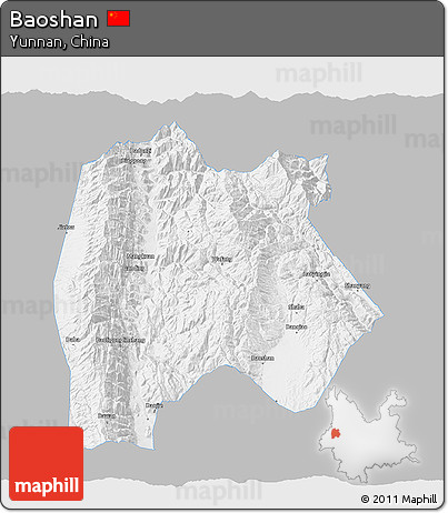 Gray 3D Map of Baoshan, single color outside