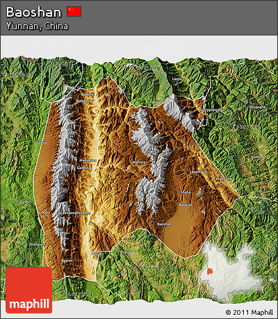 Physical 3D Map of Baoshan, satellite outside
