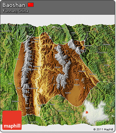 Physical 3D Map of Baoshan, satellite outside