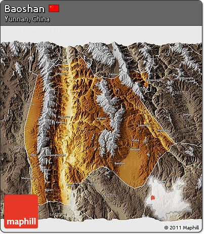 Physical 3D Map of Baoshan, semi-desaturated