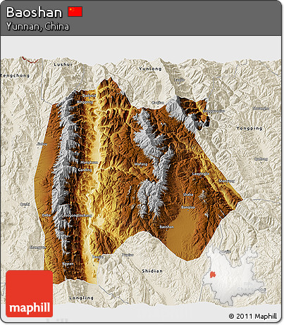 Physical 3D Map of Baoshan, shaded relief outside