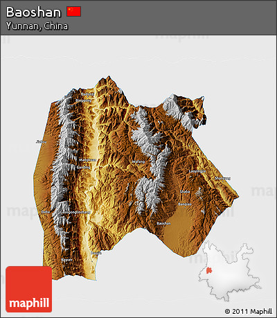 Physical 3D Map of Baoshan, single color outside