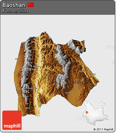Physical 3D Map of Baoshan, single color outside