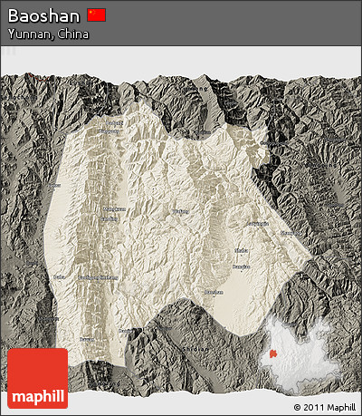 Shaded Relief 3D Map of Baoshan, darken