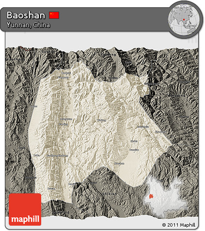 Shaded Relief 3D Map of Baoshan, darken